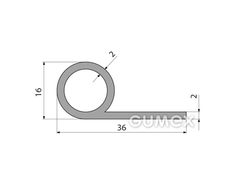 "P" Silikonprofil mit Loch, 36x16/2mm, 60°ShA, -60°C/+180°C, grau (RAL 7040), 